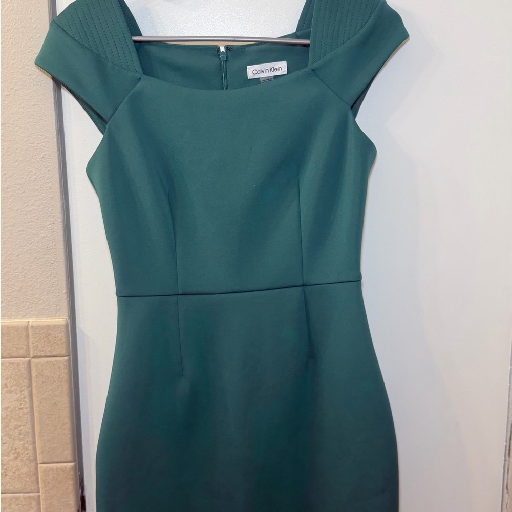 Calvin Klein Teal Cap-Sleeve Midi Sheath Dress